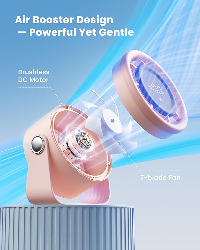 Gaiatop Small Desk Fan Rechargeable, 5in Personal Fan 4000mAh Battery Powered - Image 5