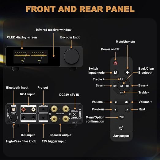 Ampapa 2 Channel Bluetooth Amp: HiFi 300W x2 Stereo Amplifier - Image 8