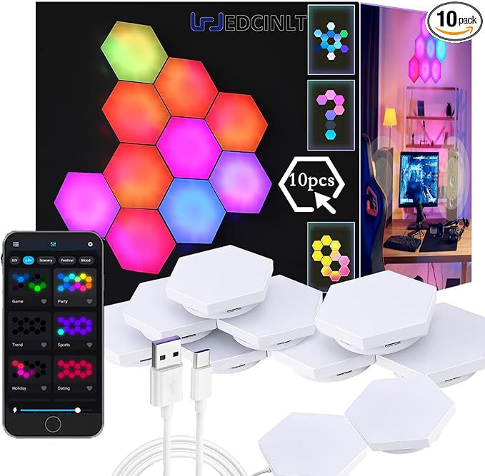 HEDCINLT Smart Hexagon Lights DIY Hexagon Led Light App & Remote Controlled & by HOMEDECORLIGHTING
