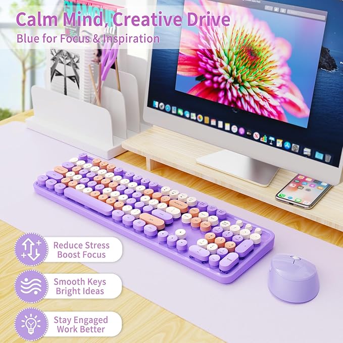 Nowlike Wireless Keyboard and Mouse Combo, Retro Typewriter Keyboard - Image 2