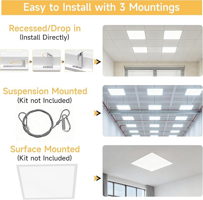 6 Pack 1x4 LED Flat Panel Light Drop Ceiling Office Fixture, Surface Mount Drop - Image 4