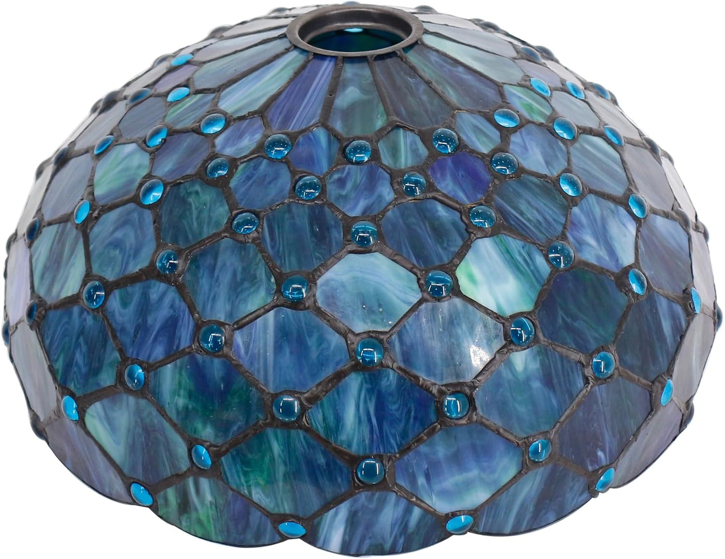 12 Inch Tiffany Lamp shade Replacement Only(Blue) | Stained Glass Lampshade Only 1-5/8-Inch Fitter Opening for Arched Floor Lamp, Torchiere Lamp, Pendant Light