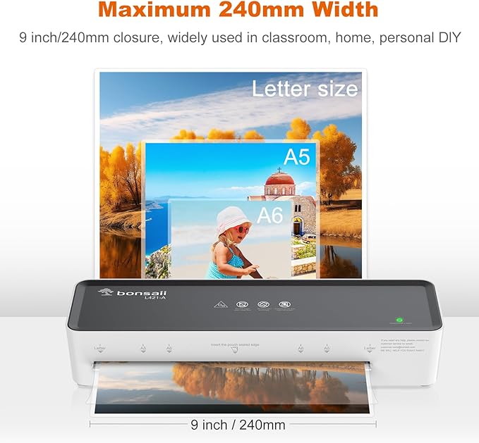 Bonsaii Laminator Machine with 5 Laminating Sheets, 9 Inch Thermal Laminating - Image 6