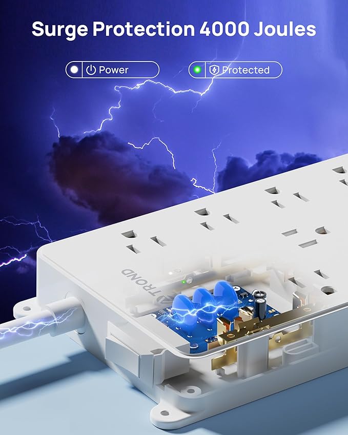 TROND 360° Rotating Flat Plug, Surge Protector Power Strip, 13AC Widely Spaced - Image 3