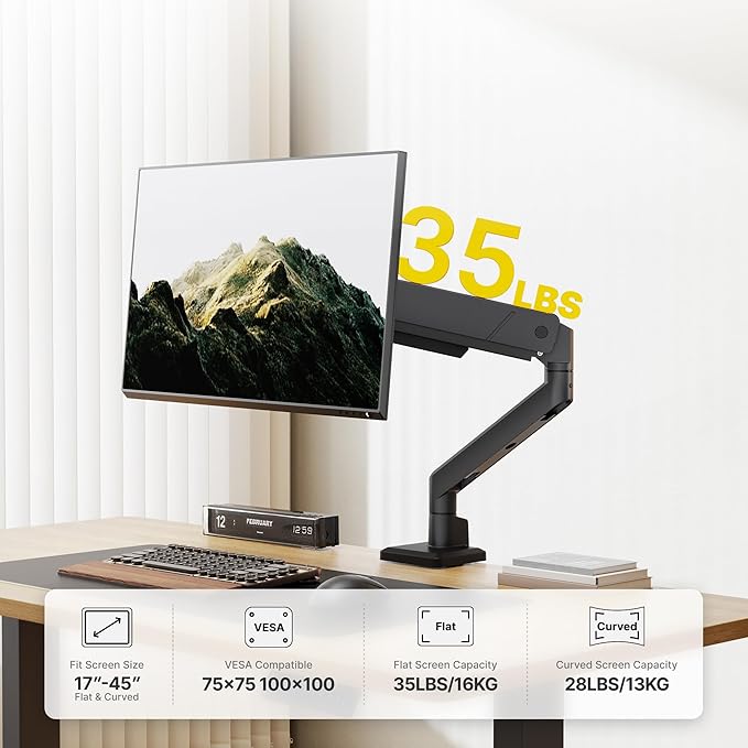 monTEK Single Monitor Arm for Max 45 Inch Ultrawide Screens Adjustable Monitor - Image 3