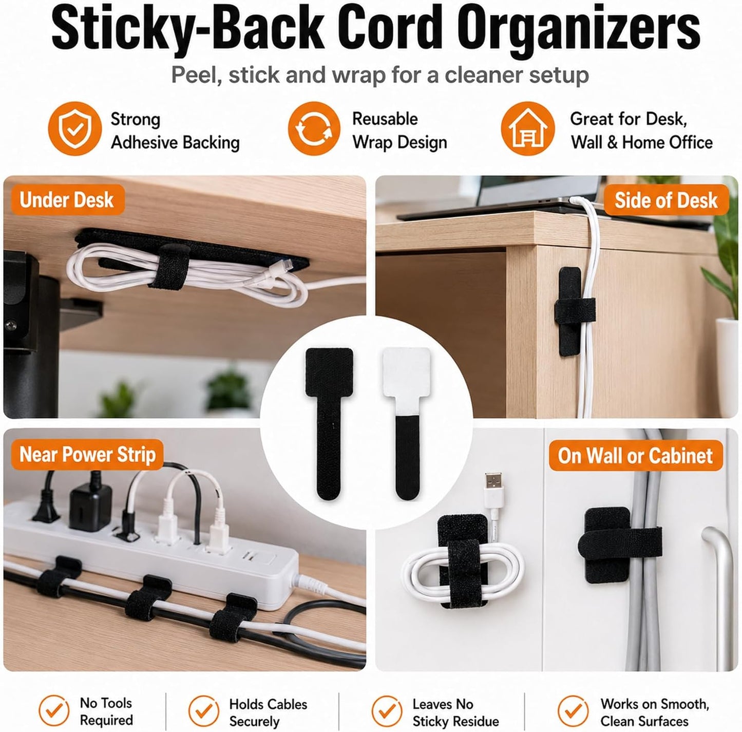Cable Management Kit, 135 Pcs Reusable Cable Ties and Cord Labels | with Adhesive Cable Clips, Hook and Loop Straps for Under Desk Wire Organizer Home Office - Multicolor
