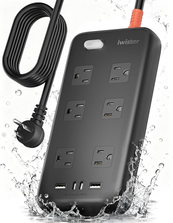 Iwister Outdoor Power Strip Weatherproof IPX6, 6 Ft Extension Cord, 4 USB Ports by Unknown