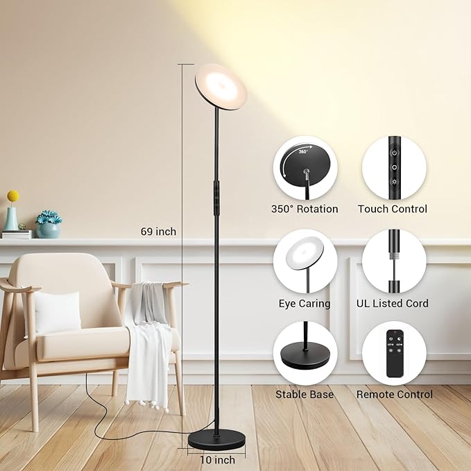 marctronic Upgraded Torchiere Floor Lamp, 36W 3600LM Super Bright LED Floor Lamp - Image 5
