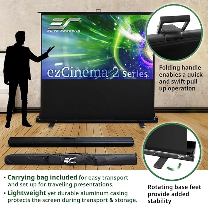 Elite Screens ezCinema 2 Projector Screen, 84-inch 16:9, Manual Floor Pull Up - Image 6