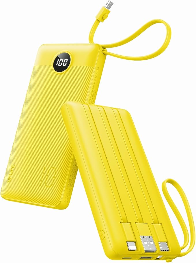 VRURC Portable Charger with Built-in Cables, 10000mAh LED Display USB C Power by Home