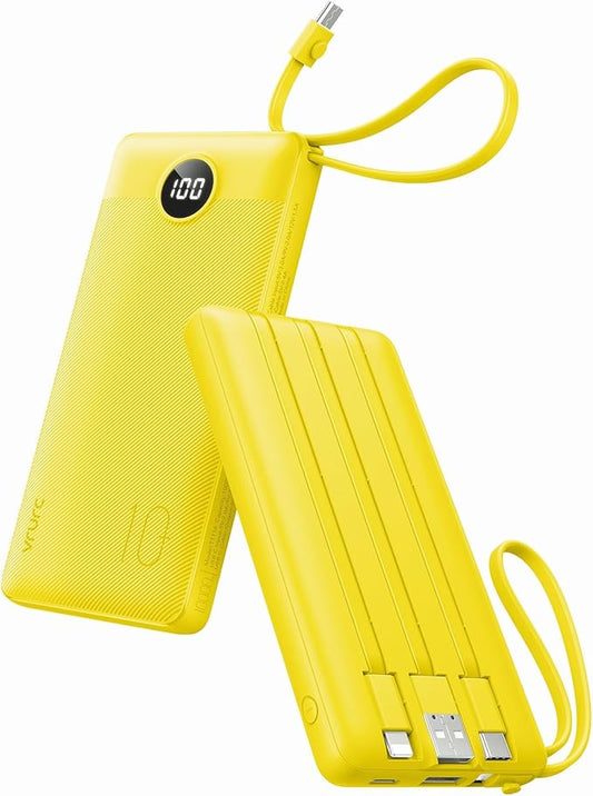 VRURC Portable Charger with Built-in Cables, 10000mAh LED Display USB C Power by Home