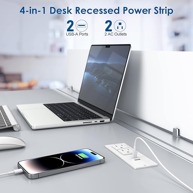 Conference Recessed Power Strip Socket 6.56Ft Cord, Desktop Power Grommet Power - Image 2