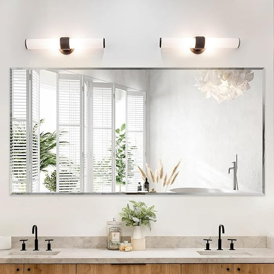 Frameless Beveled Edge Bathroom Mirror 36x72 Inch Rectangle Wall Mirror by LAMCHMOR