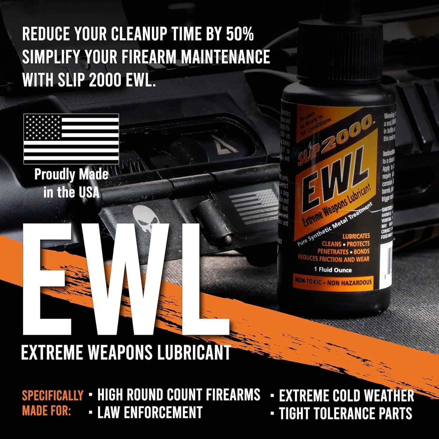 SLIP 2000 EWL CLP Gun Lube - Extreme Weapons Lubricant Synthetic Gun CLP Cleaner - 4 oz Squeeze Bottle | Cleans, protects and lubricates machine guns and chain guns