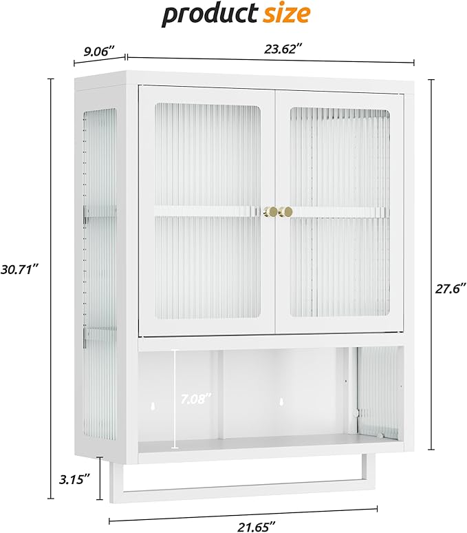 Bathroom Wall Cabinet with 2 Glass Door, Bathroom Medicine Cabinet with Towels - Image 3