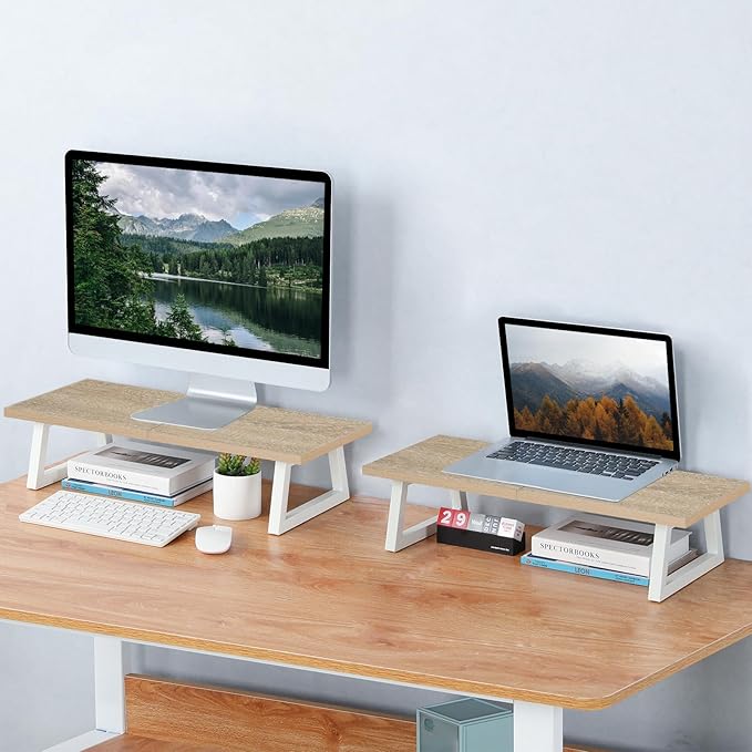 TEAMIX 24 inch Monitor Stand Riser, Wood & Steel Computer Monitor Stand - Image 2