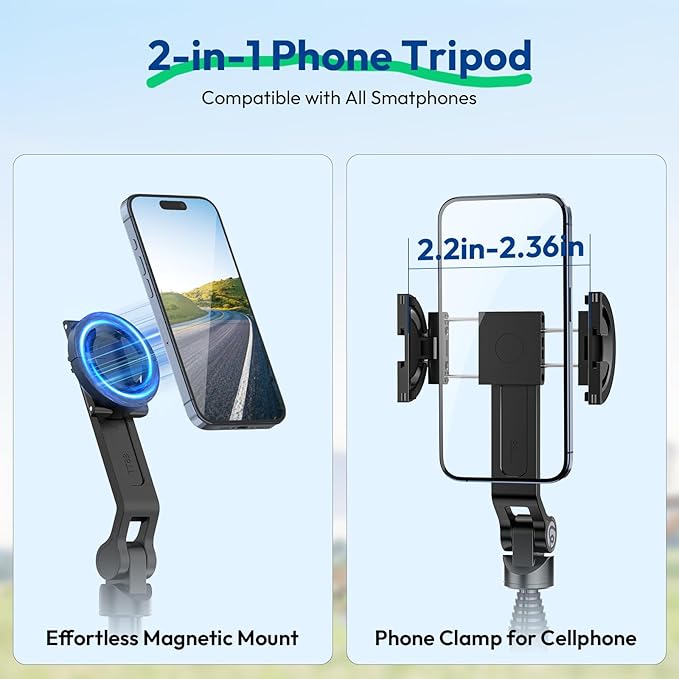 ULANZI TT88 Magnetic Tripod for iPhone 17, 2-in-1 Phone Clip & Dual Cold Shoe - Image 2