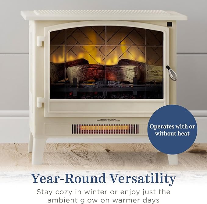 Country Living Infrared Freestanding Electric Fireplace Stove Heater in Cream | - Image 4