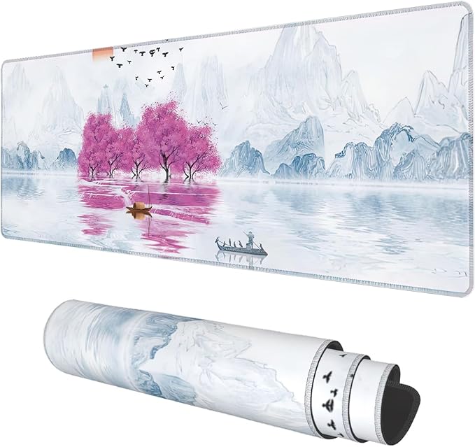Desk Mat, Cherry Blossom Tree Oil Ink Painting Extended Gaming Mouse Pad Large by KOAIWPAE