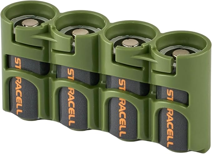 Storacell Slimline CR123 Battery Storage Caddy, Military Green, Holds 4 by Storacell