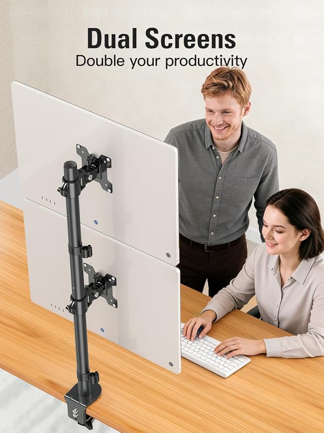 DreamAxis Stable Vertical Dual Monitor Stand, Stacked Monitor Mount - Image 4
