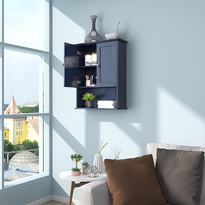 Bathroom Wall Cabinet Navy Blue Over Toilet Storage Cabinets 24x30 in Above - Image 7