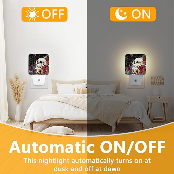 GANTINIR Halloween Skull Night Light, Plug-into Skeleton Flower Floral - Image 6