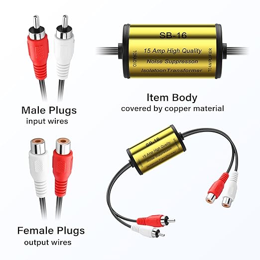 PNGKNYOCN Car Stereo Noise Suppressor, 15A RCA Stereo 2 Channel Ground Loop - Image 2