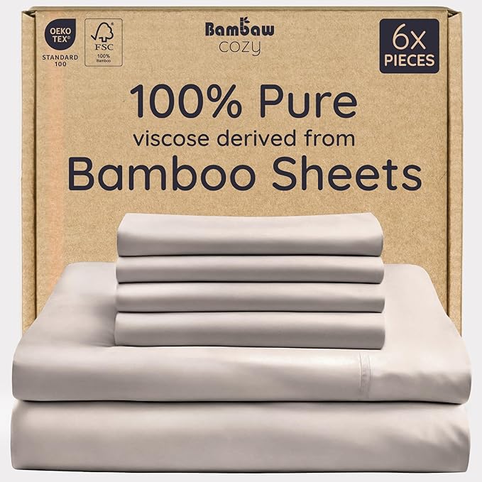 Bambaw 100% Viscose Derived from Bamboo Sheets Queen Size Set – 6pcs Cooling by Bambaw