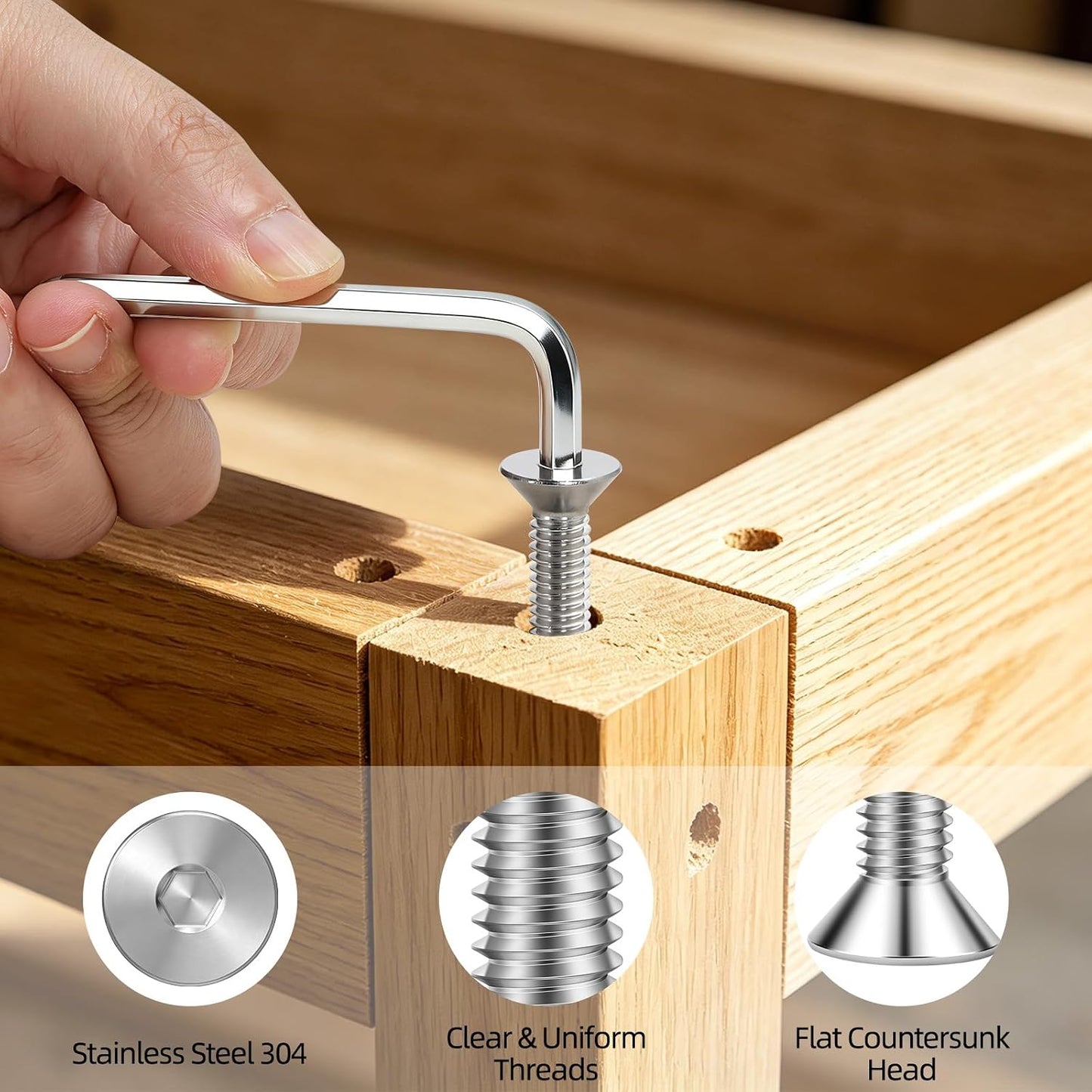 50 PCS M6 x 20mm Flat Head Socket Cap Screws Bolts, Countersunk Allen Bolts, Stainless Steel 304, Full Thread, Bright Finish, Screwdriver Included