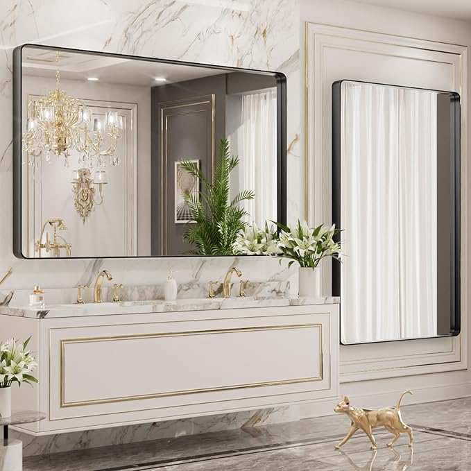 LOAAO 40X36 Inch Black Metal Framed Bathroom Mirror - Image 3