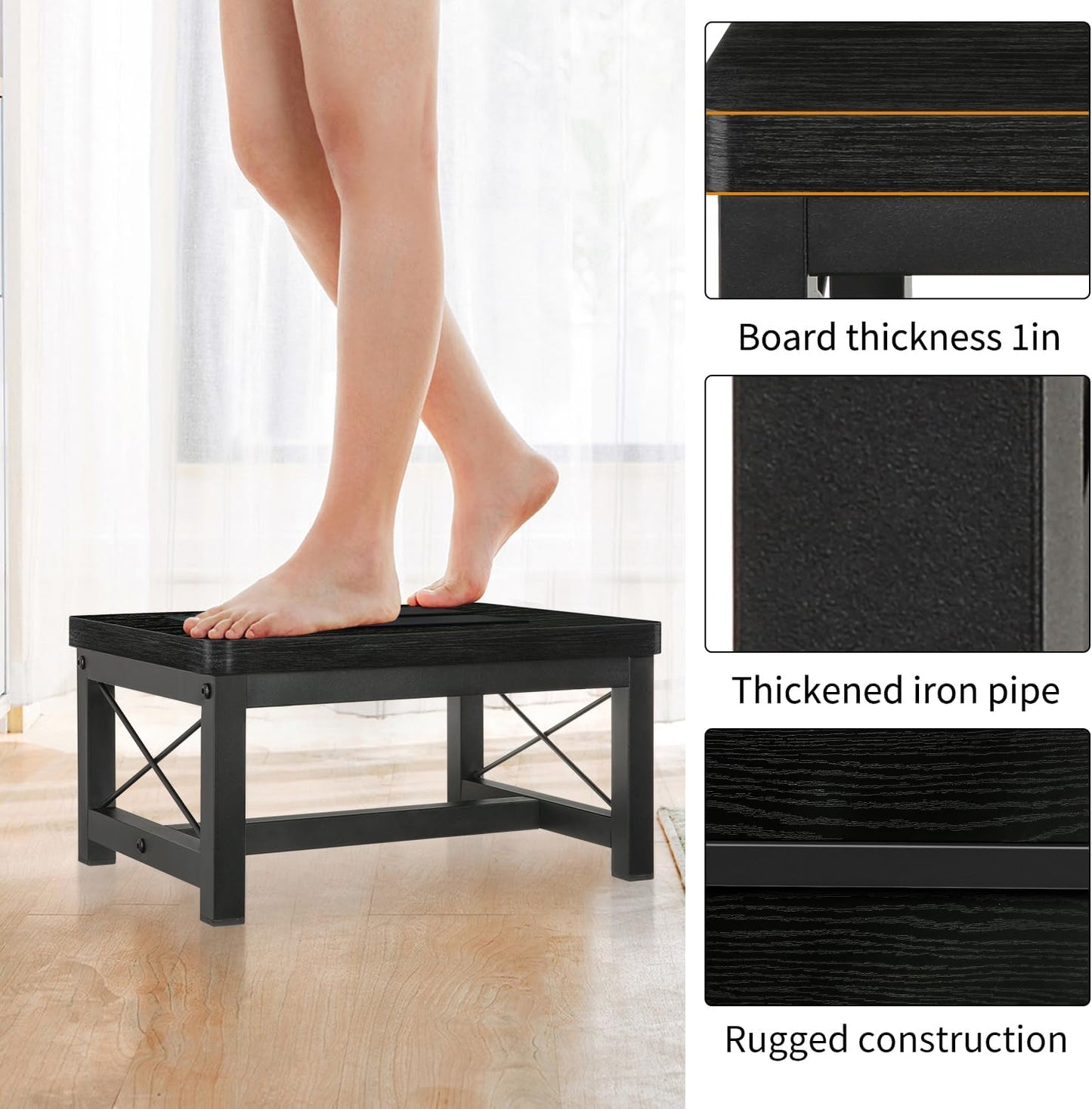 YINMIT Wooden Step Stool for Adults, 8 Inch Bed Step Stool for High Beds | Heavy Duty Stool, Reinforced Steel Frame,1" Thick Wood Platform, Non-Slip Rubber Feet, for bedrooms, bathrooms and kitchens