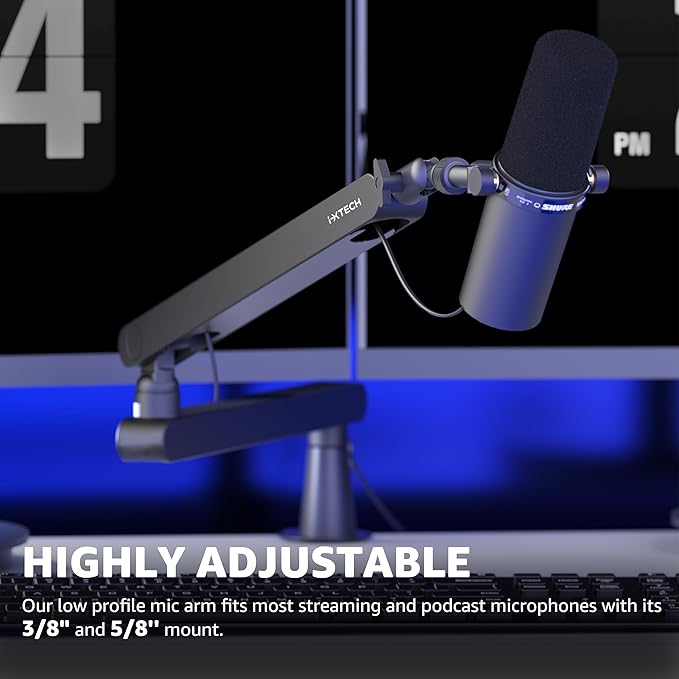 IXTECH Mic Arm Desk Mount, Low Profile 360° Swivel Mic Boom Arm, Adjustable - Image 2