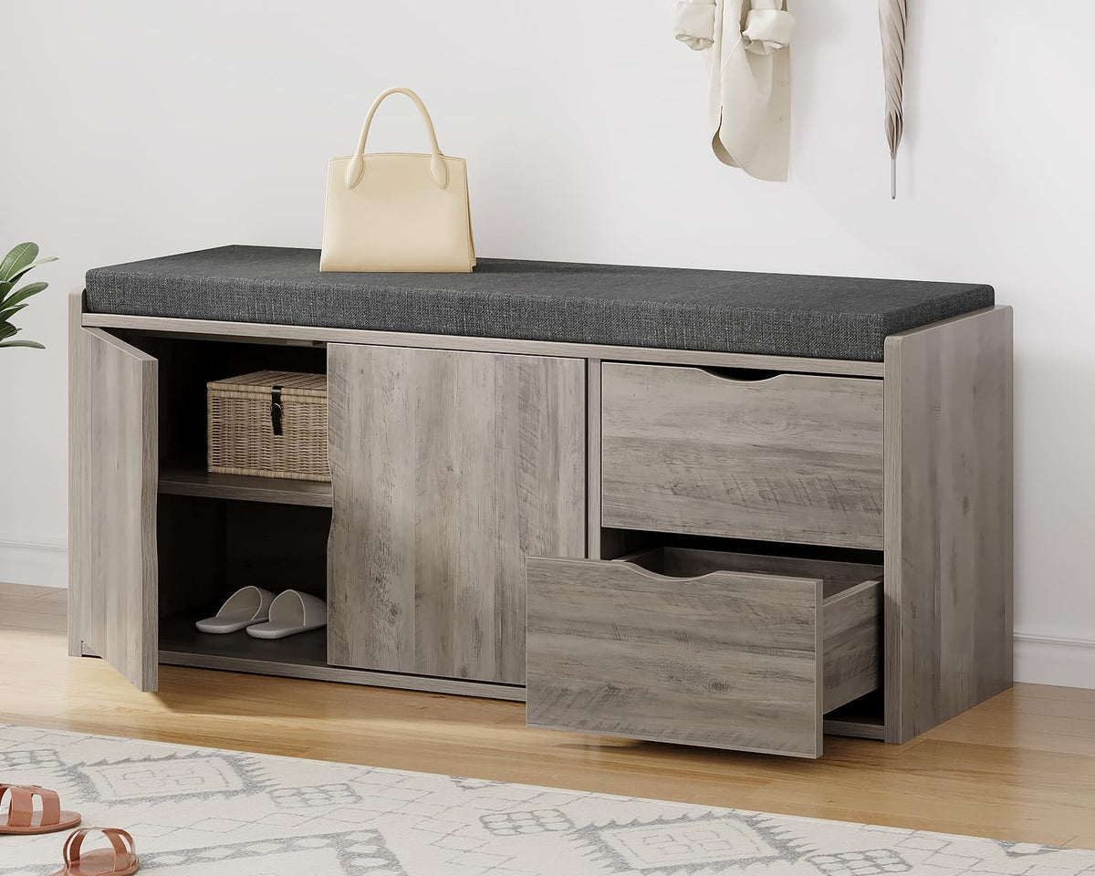 lvb 2-tier storage bench with padded cushion, entryway, main product view