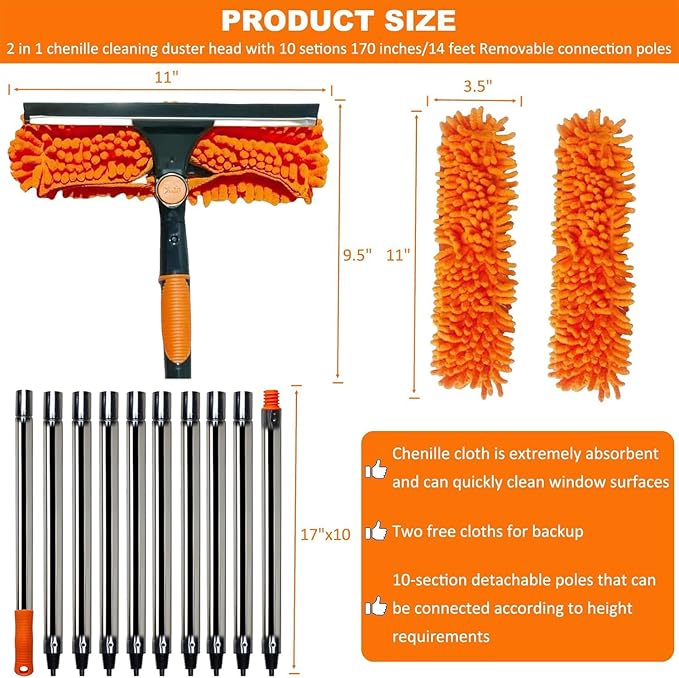 20+ Ft Reach 2 in 1 Window Washing Squeegee - Image 2