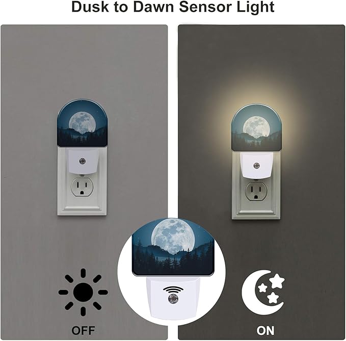 Full Moon and Misty Forest Night Light Plug into Wall, Starry Sky and Forest - Image 3