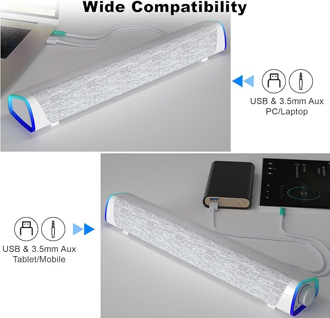 SOULION R30 Computer Speakers, USB Powered 3.5mm AUX Small PC Speaker, Colorful - Image 4