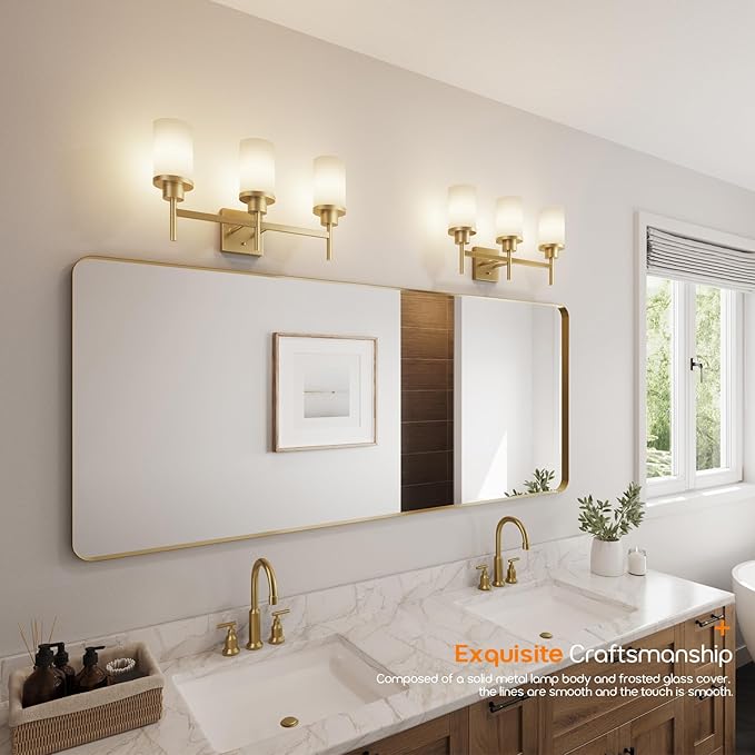 AONEON Bathrom Light Fixtures Modern Gold 3 Vanity Lights Over Mirror, Wall - Image 8