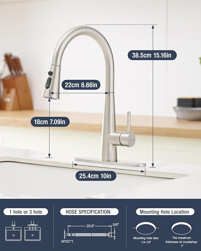 AIMADI Kitchen Faucet with Pull Down Sprayer – High Arc 360° Swivel Brushed - Image 7