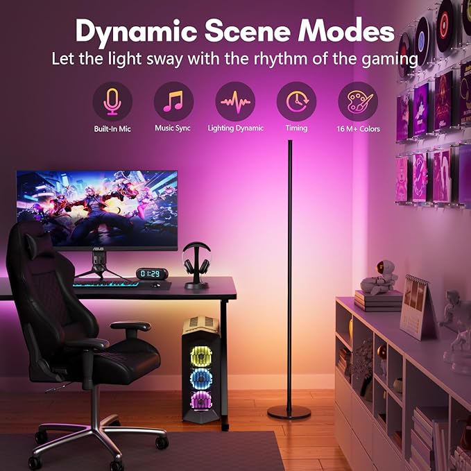 luckystyle Smart RGB+IC Corner Floor Lamp, Bright LED Tall Modern Floor Lamp - Image 5
