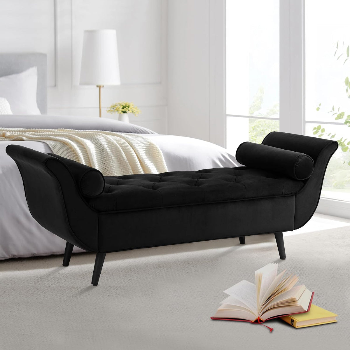 velvet storage bench 65" tufted end of bed, main product view