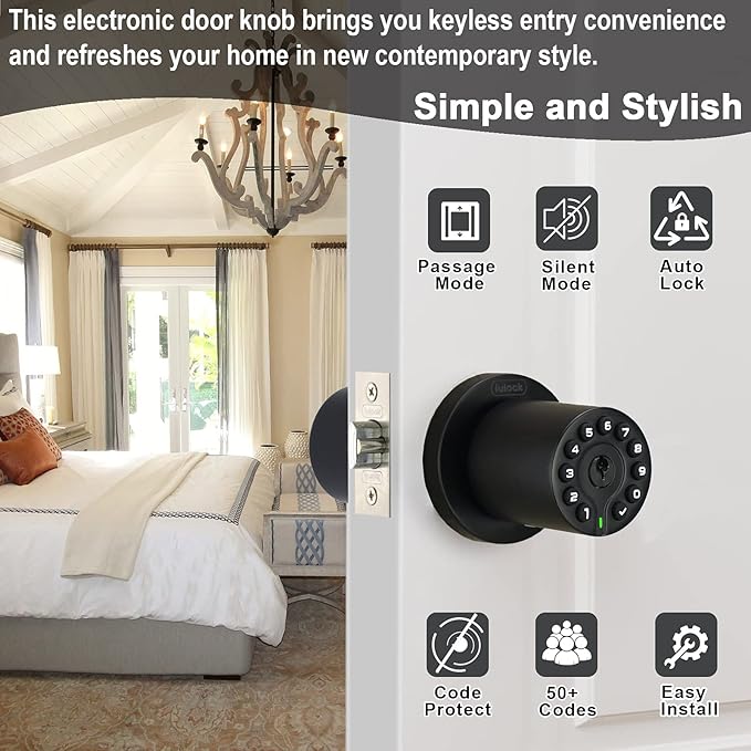 iulock IU-20 Code Door Lock, Electronic Door Knob - Image 2