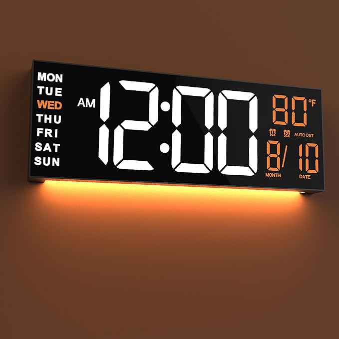 JALL 16" Large Digital Wall Mount Clock, Count Down Timer, Big LED, RGB Color by JALL