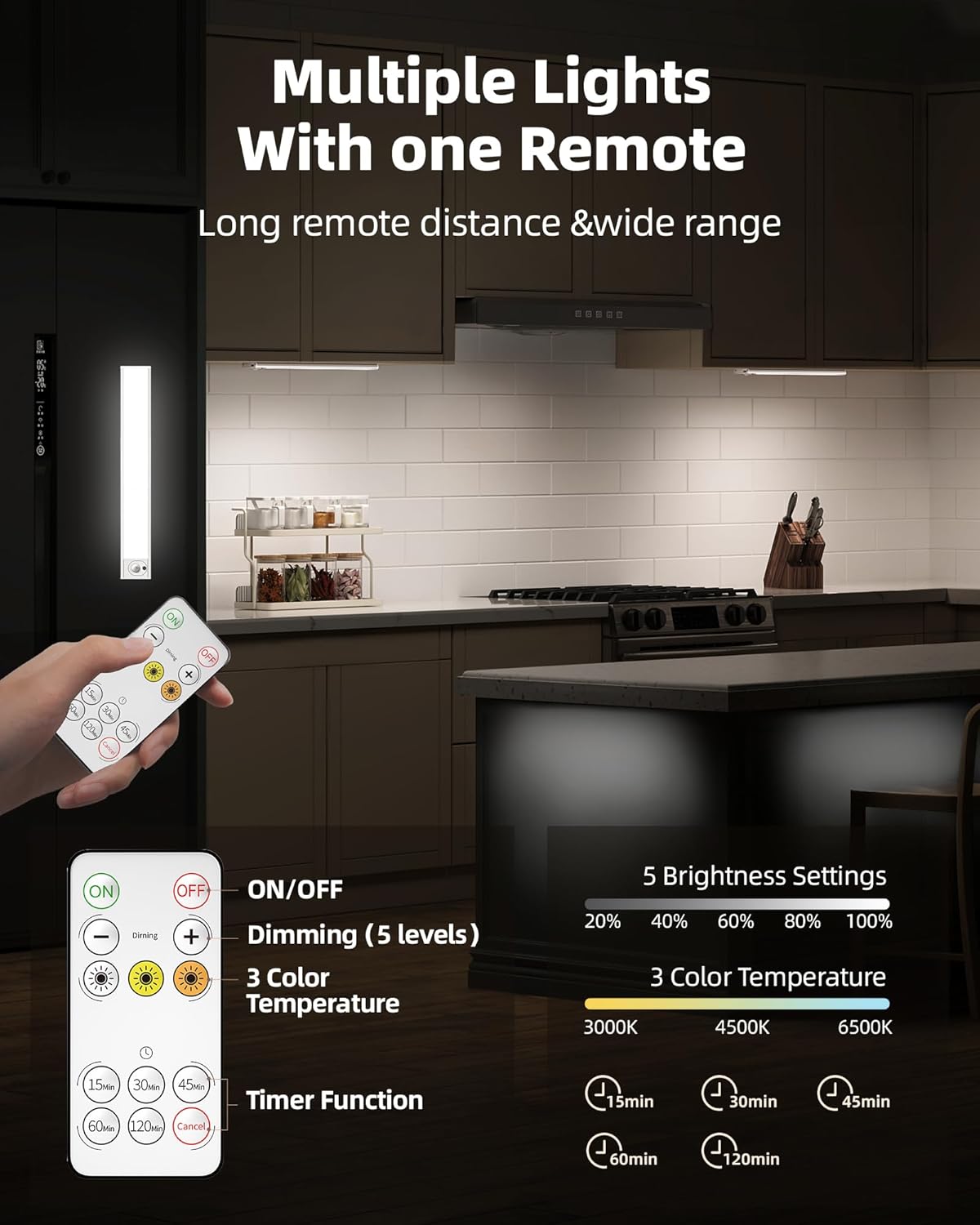 12inch Under Cabinet Lighting with Remote, 2400mAh Rechargeable Motion Sensor Light Indoor, Wireless Closet Lights, Dimmable, 3 Color Temps, Magnetic for Kitchen, Stairs (4 Pack)
