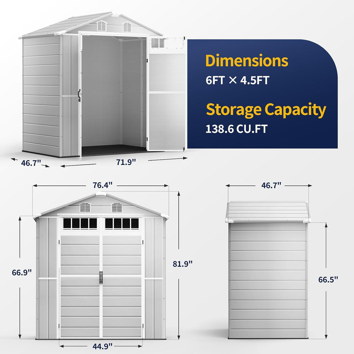 northsky resin storage shed with floor, 6x4.5 ft, close-up detail