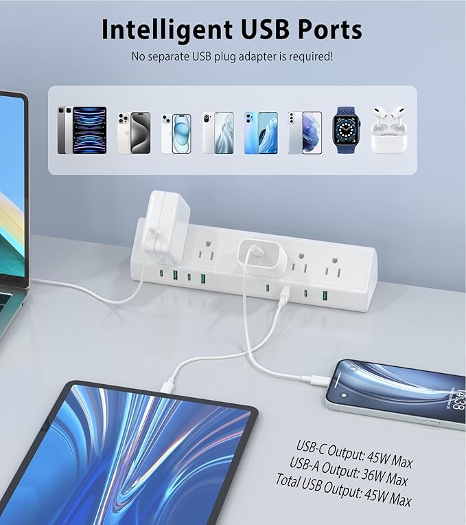 45W Fast Charging Station, Desk Clamp Power Strip, 4 PD USB-C Ports, 5 AC - Image 4