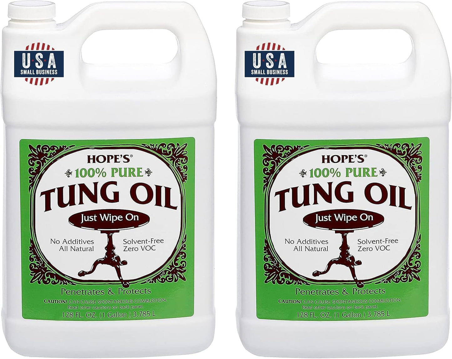 HOPE'S 100% Pure Tung Oil, Food Safe, Premium Waterproof Natural Wood Finish and Sealer for Indoor and Outdoor Projects,128 Fl Oz (2)