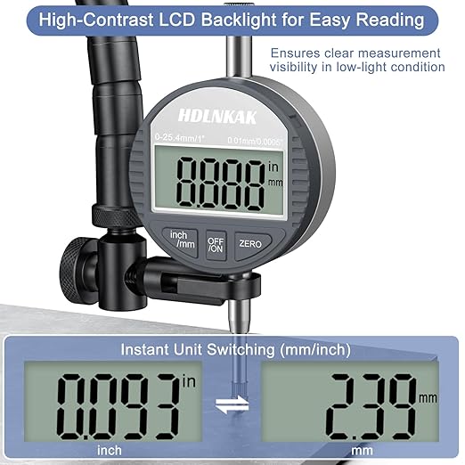 HDLNKAK Electronic Digital Dial Indicator Gauge Inch/Metric Conversion 0-1 - Image 3