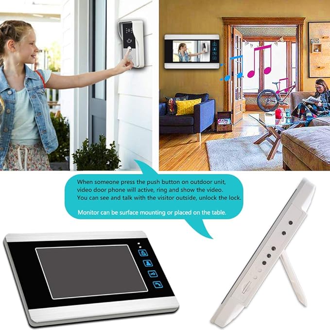 AMOCAM Video Doorbell Intercom System, 7 Inches Alloy Panel Monitor HD Camera - Image 2