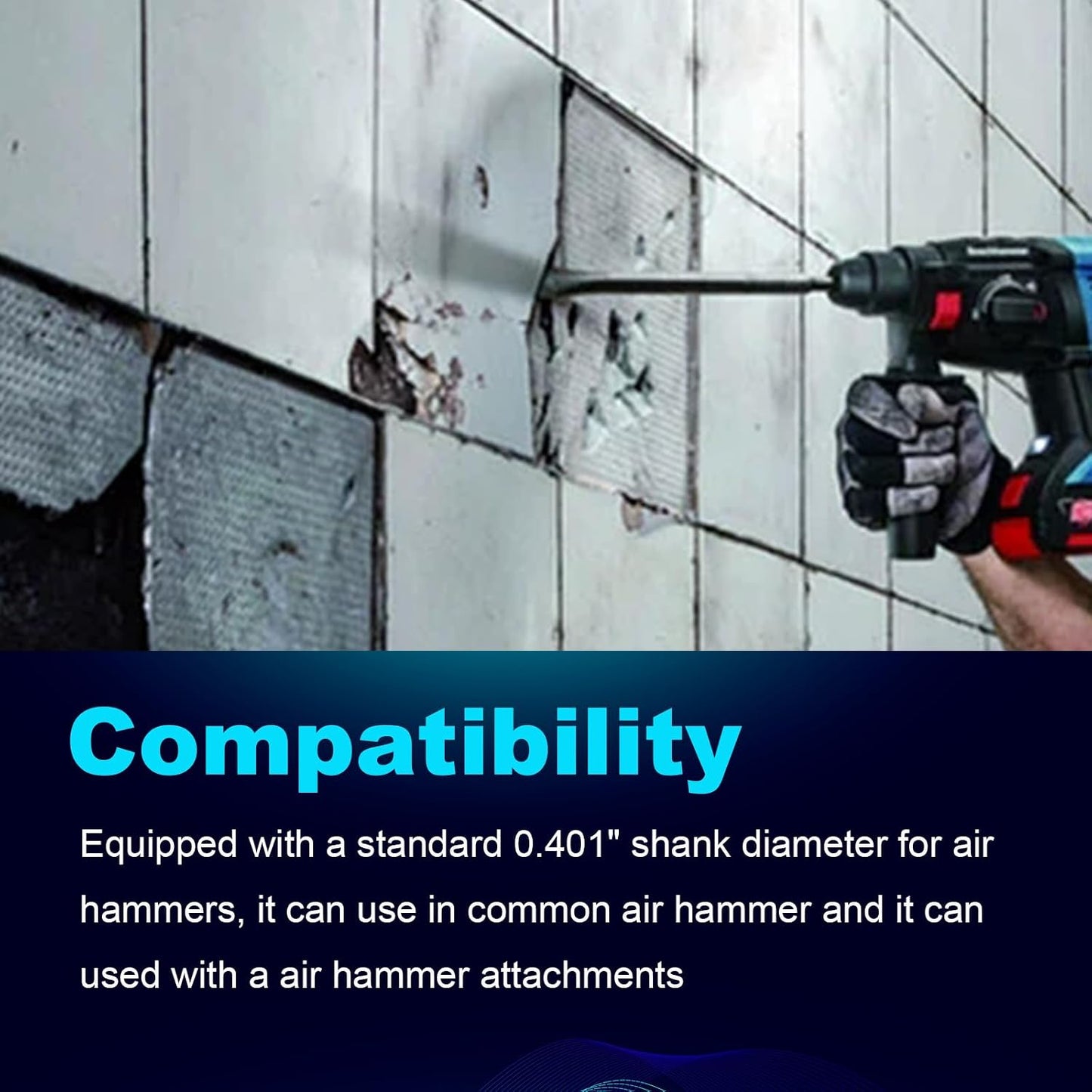Pneumatic Cold Chisel Set, 3/4" Width 18" Long Air Pneumatic Hammer, Flat and Point Chisels with Round Collar for Concrete and Tile, Air Hammer Punch Chipping Bits Tool, Cr-Mo Alloy Steel